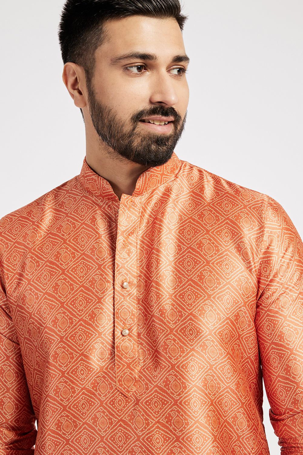 Orange Bandhani Men's Kurta